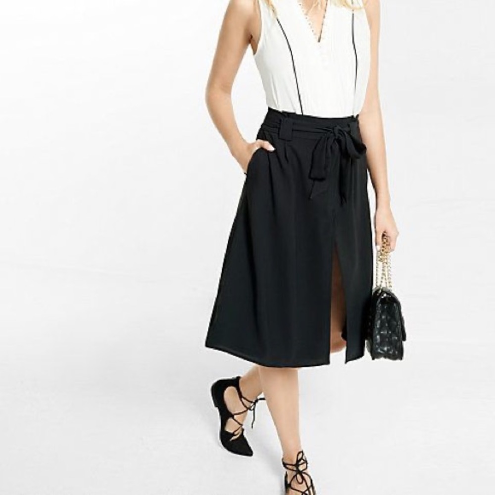 Black paper wasted midi dress skirt